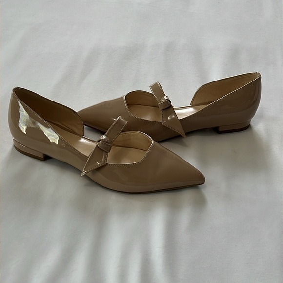 Nine West Nude Patent Leather “Leeza” Pointed Toe Mary Jane Flats - Picture 9 of 10